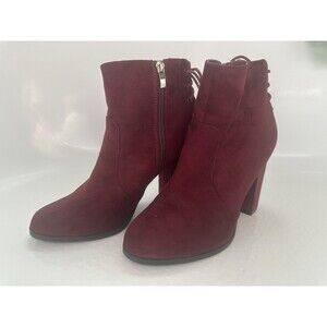 Limelight Burgundy Ankle Booties Women’s 9 Block Heel Side Zip Lace Up Back